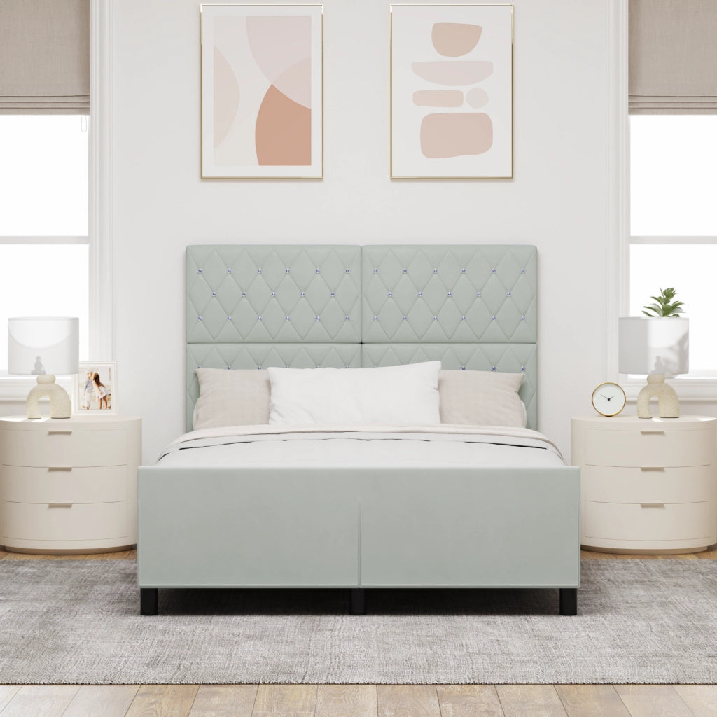 Letto Grigio Chiaro 140x190 cm in Velluto