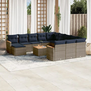 Set Divani da Giardino 13 pz con Cuscini Grigio in Polyrattan 3226593