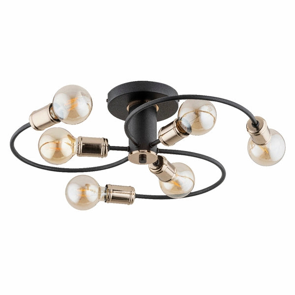 Plafoniera industriale Alfa Samba 6xE27 nero oro 51cm