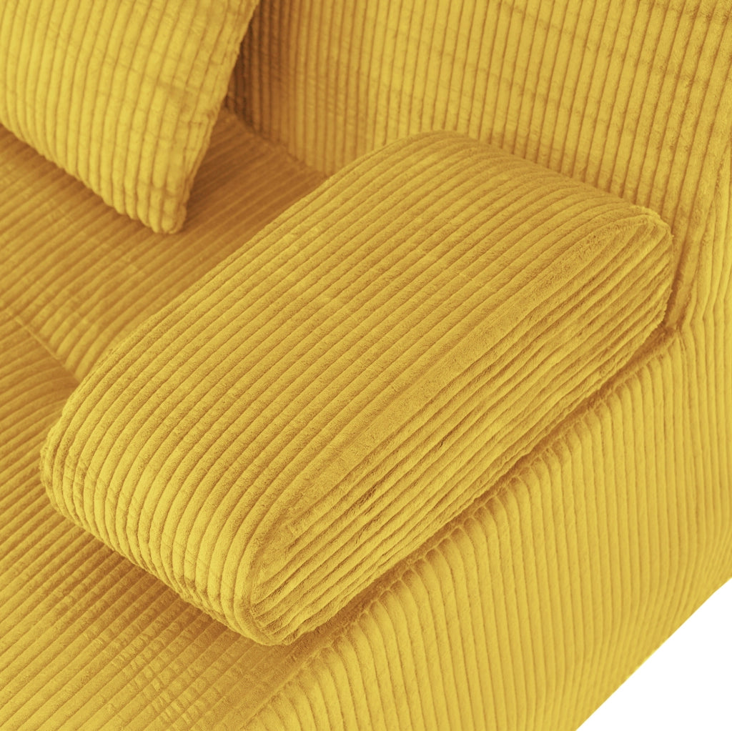 Divano modulare 4 posti in velluto a coste; 4 moduli indipendenti; 311×90×65 cm; giallo brillante