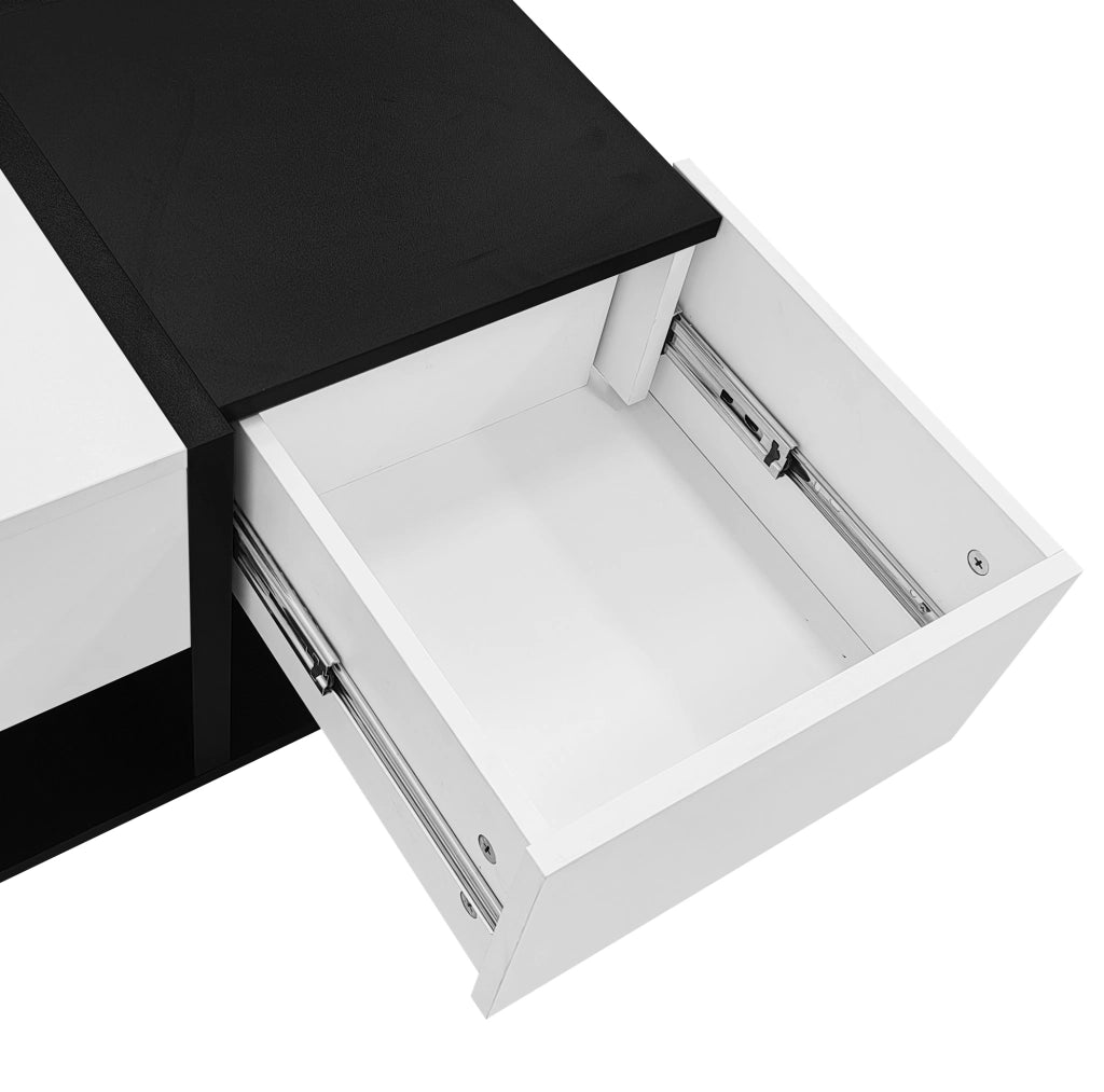 Tavolino da caffè 70x70x35.5 cm con 2 cassetti; spazio nascosto; in truciolare nero e bianco
