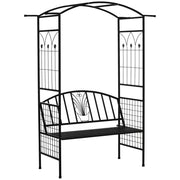 Arco di piantumazione con panca in rete metallica Arco nero 154x60x205 cm per giardino e terrazza