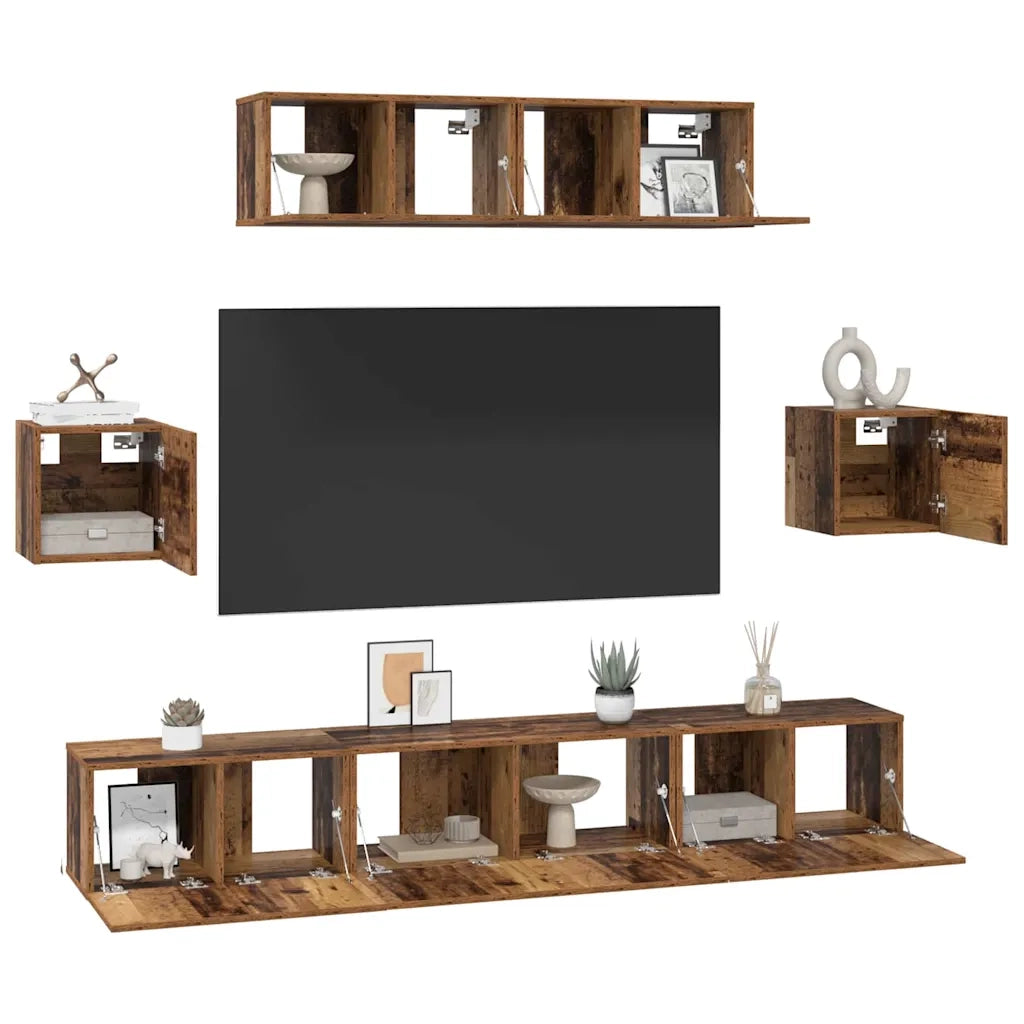 Set mobile TV 7 pz-Set di 7 Credenza per TV Legno vecchio Legno multistrato 281579