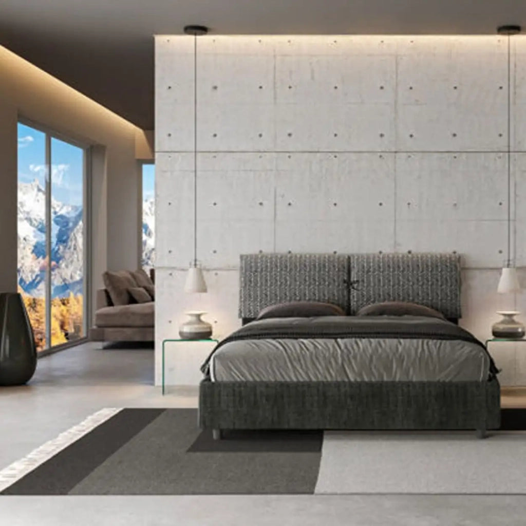 Letto matrimoniale senza rete imbottito 160x200 tessuto Aragona 8 blu Mados