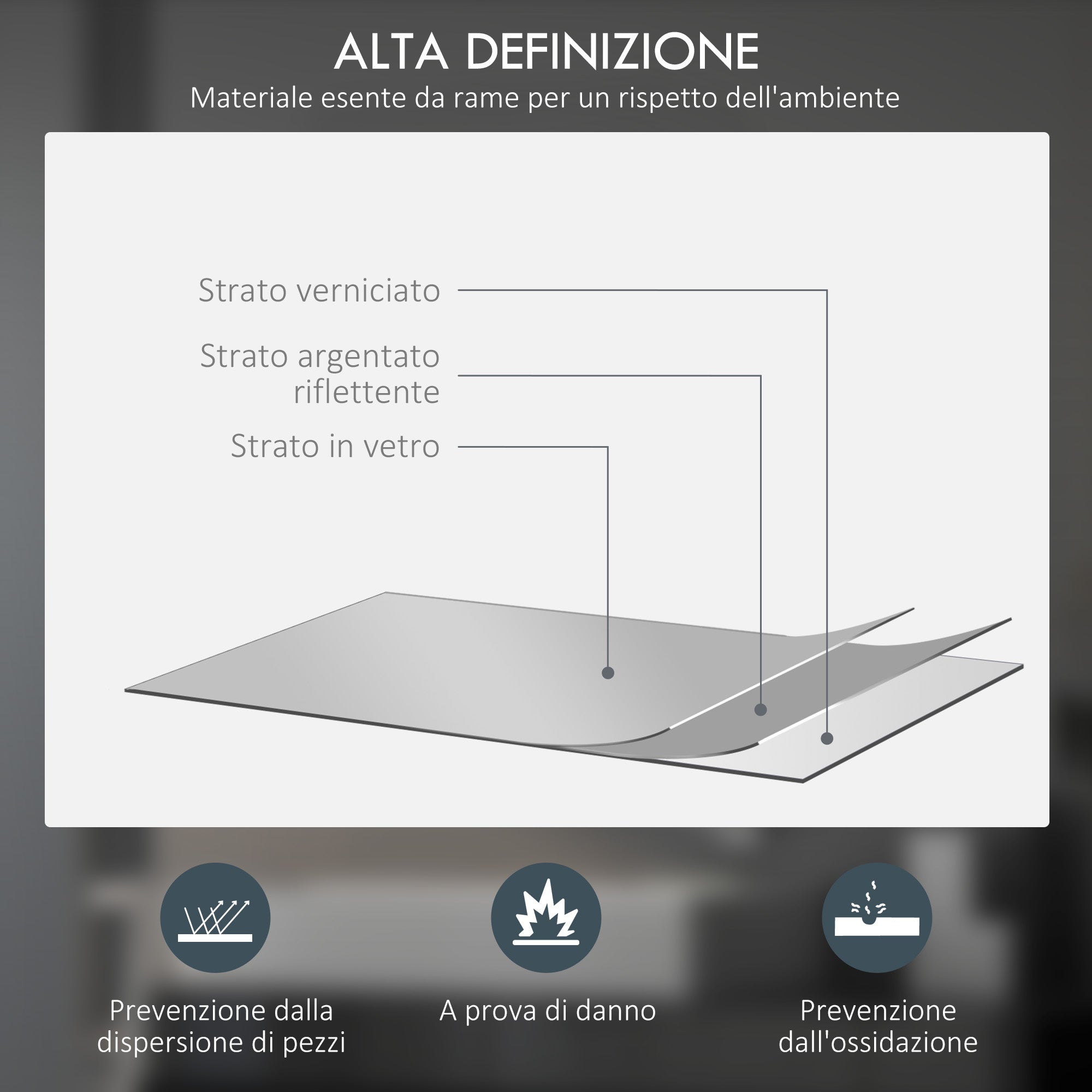 Specchio Bagno Ø60 cm con Luci LED Regolabili Interruttori Touch e Design Antiappannamento