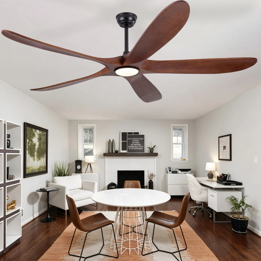 Ventilatore da soffitto 70 pollici con LED dimmerabile, 5 pale in legno massello noce e nero