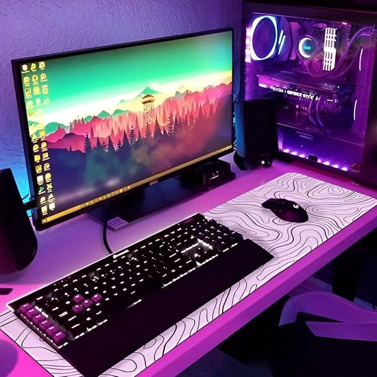 Matrice XXL Bianca con Disegno Topografico – 80x30 cm – Antiscivolo – Per Lavoro e Gaming