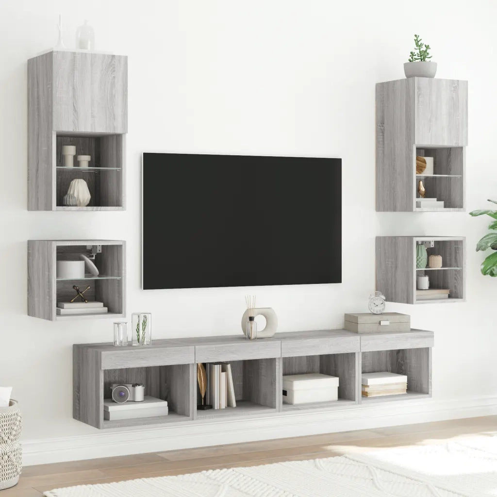 Mobili TV a Muro con LED 8pz Grigio Sonoma Legno Multistrato 3216595