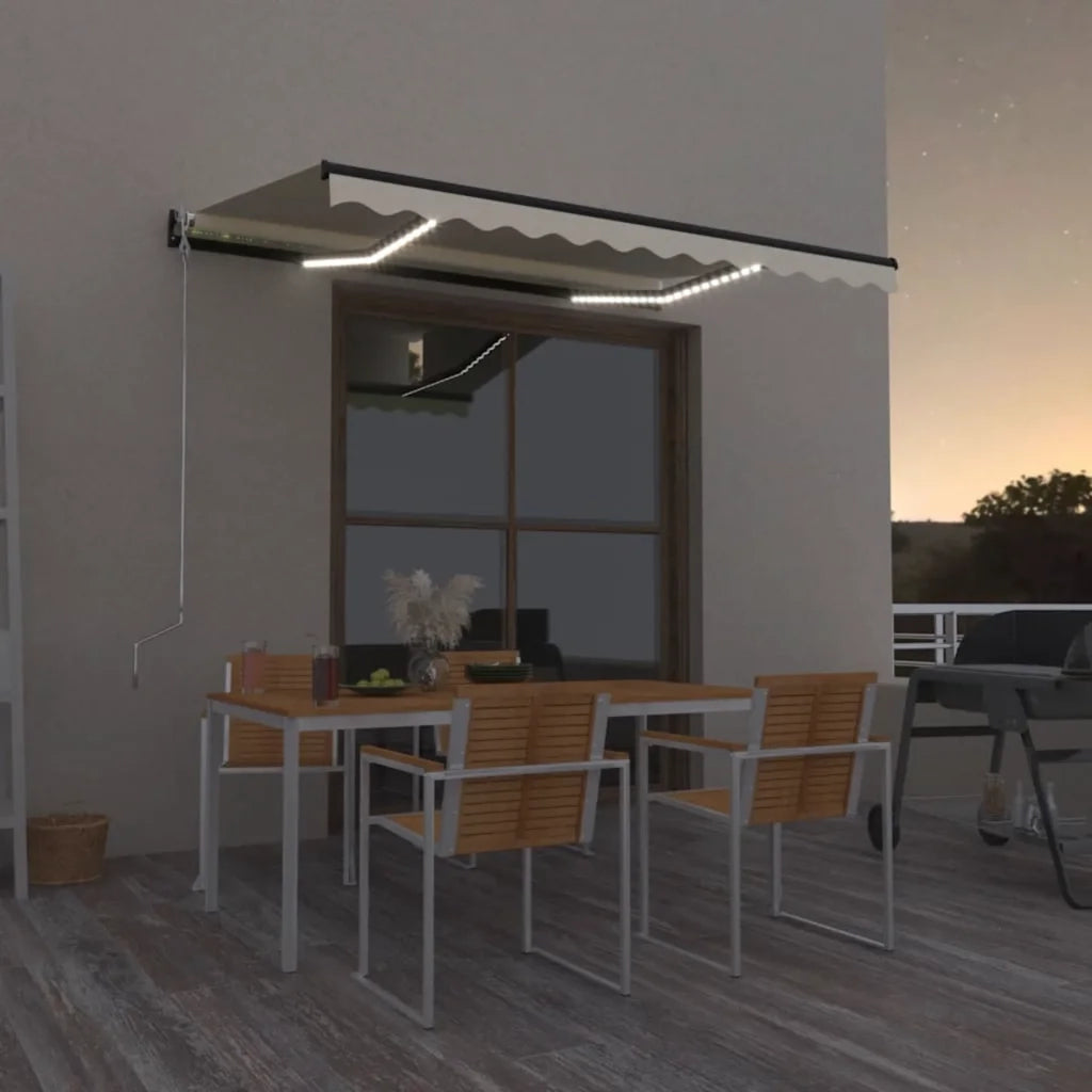 Tenda da Sole Retrattile Manuale LED-Tenda parasole per Patio 350x250 cm Gialla e Bianca 431611