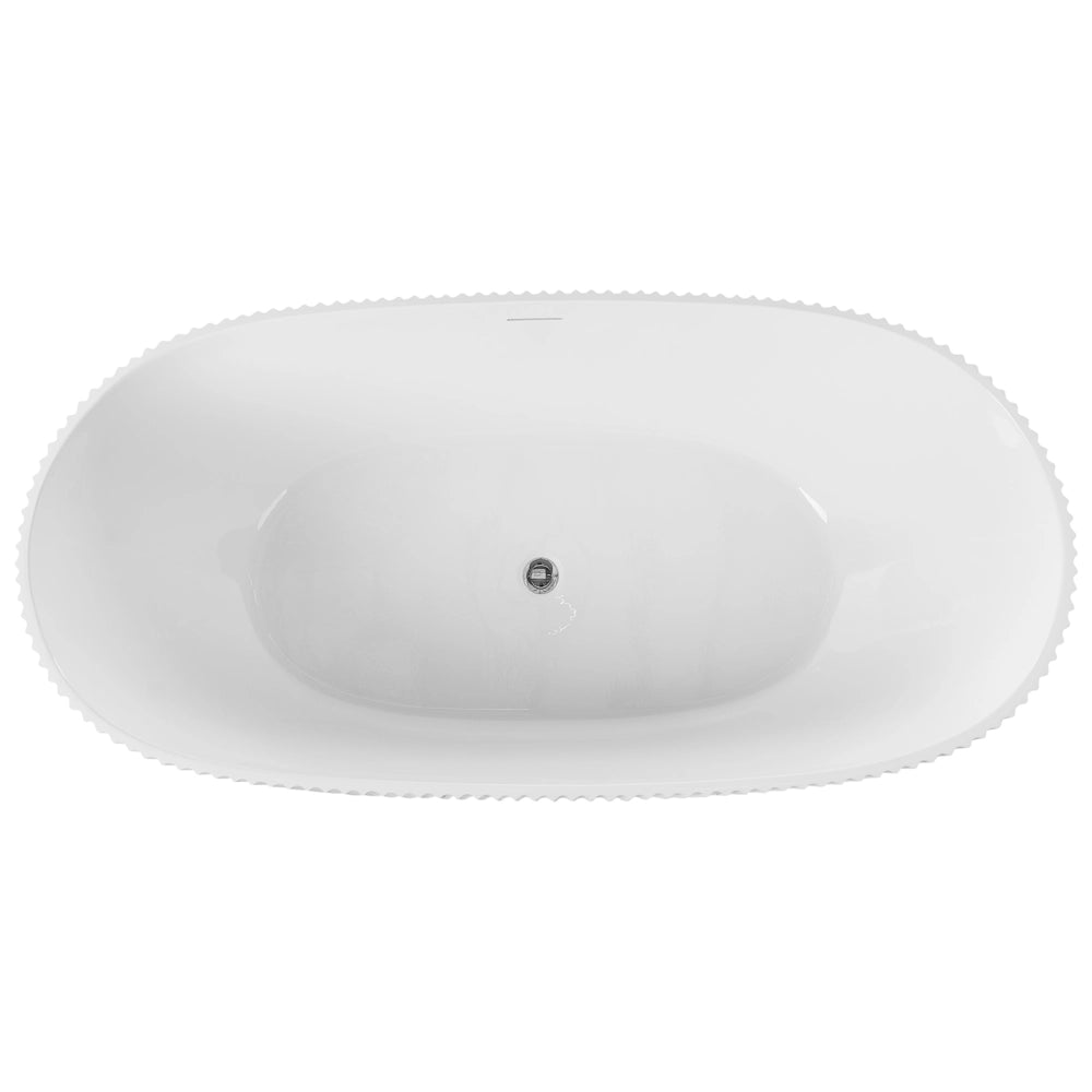 Tappetino da bagno indipendente in acrilico bianco opaco 170 x 81 cm forma ovale con finitura scanalata stile moderno per il bagno