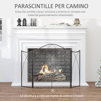 Parascintille con Antine 126x2x76 cm Pieghevole a 3 Pannelli in Metallo Nero