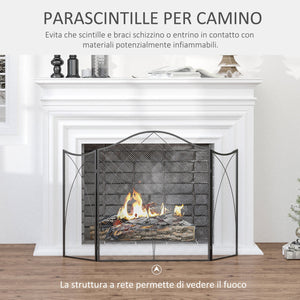 Parascintille con Antine 126x2x76 cm Pieghevole a 3 Pannelli in Metallo Nero