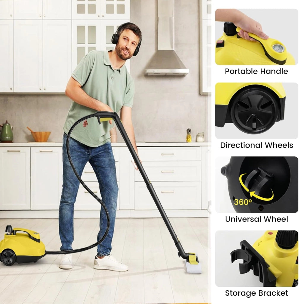 Pulitore a vapore a mano 2000 W, pressione vapore: 5 bar, max. 160℃, Tempo di Preriscaldamento: 8-10 Min, Serbatoio d'acqua: 1,8L, con 19 Accessori, per Divano, Pavimento, Finestra, Cucina