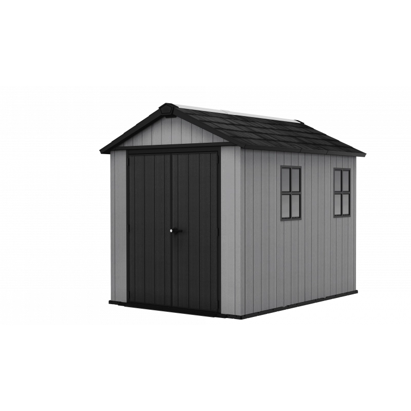 Casetta da giardino in resina EVOTECH+ 287x230 cm - con pavimento e doppia porta - carico neve 150 kg/m² – Newton Plus 759/975 - Grigio - Keter