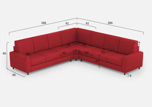 Divano Angolare 7 Posti 286x286x85 cm Sakar in Tessuto Rosso