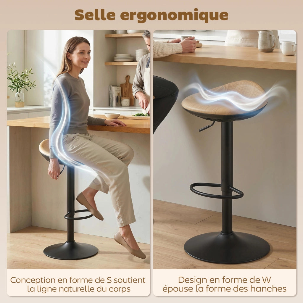 Sgabello da Bar Regolabile con Poggiapiedi e Base Rotante 360¡ã ¨C Zephmum ¨C Legno di Quercia, Acciaio