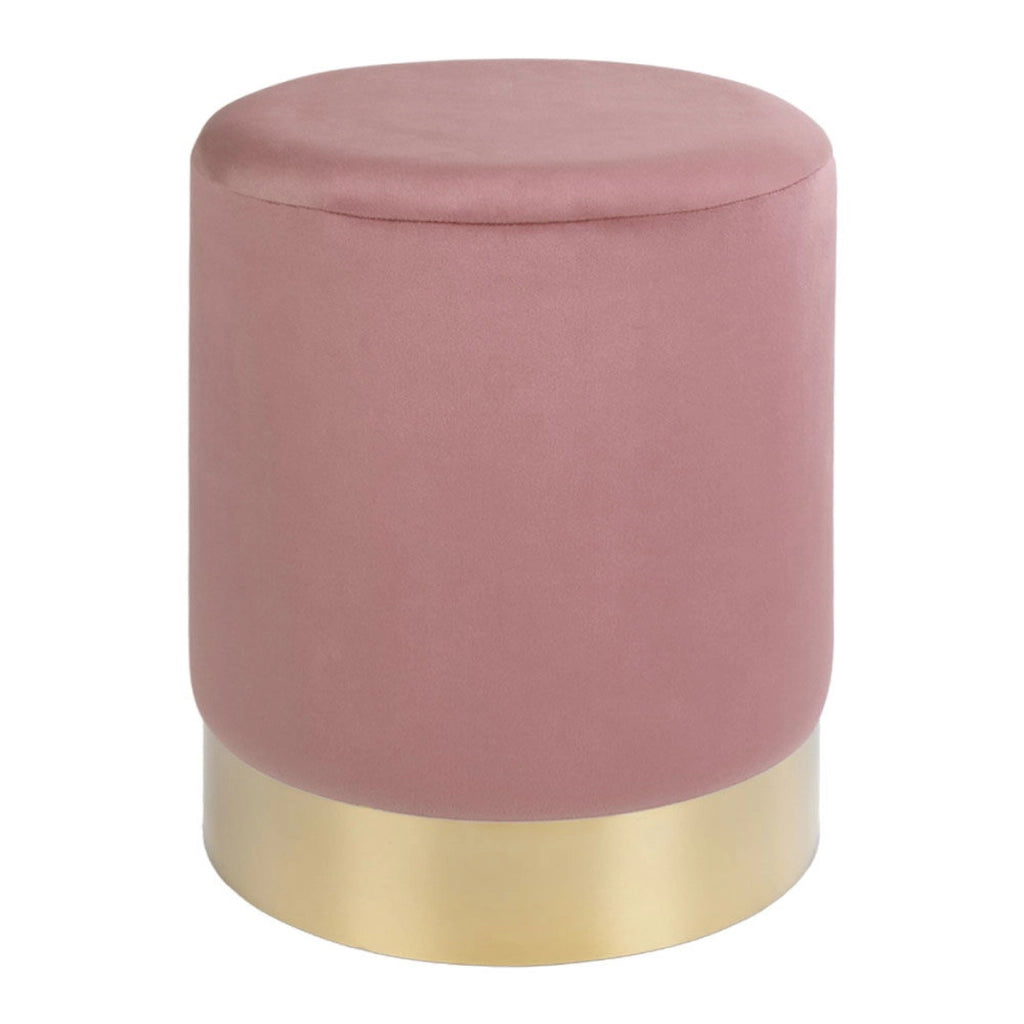 Pouf Gamby in velluto rosa con base ottone, ø34×43 cm