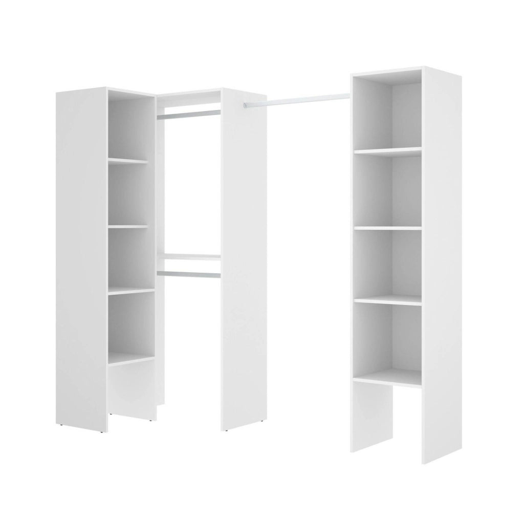 Guardaroba Alexois, Struttura per cabina armadio angolare, Mobile appendiabiti aperto ad angolo, 226x79h186 cm, Bianco