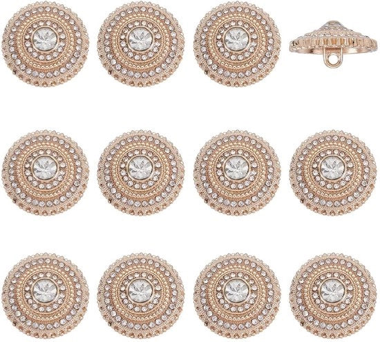 12 strass metallici coppe 20 mm di diametro a luce dorata per cucire coppe per accessori di moda per DIY abbigliamento e cappelli