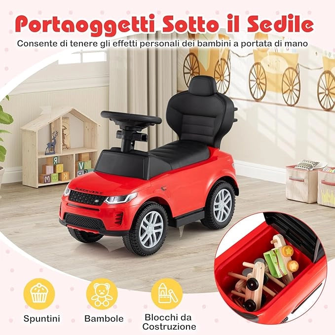 3 in 1 Auto a Spinta, Macchinina a Pedale con Manico Removibile e Paracolpi, Clacson e Suodo di Avvio, Macchina Cavalcabile per Bambini 18-36 Mesi (Rosso)