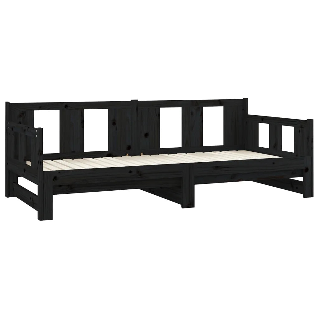Dormeuse Estraibile Nera in Legno Massello di Pino 2x(90x190)cm 820296