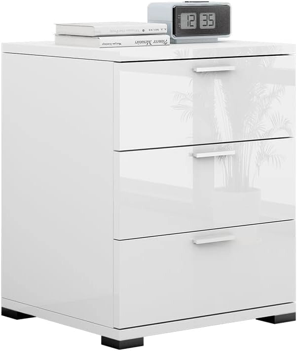 Comodino camera da letto Marseille, Bianco lucido, 46.2 x 60 cm, adatto per riporre oggetti di uso quotidiano e lampade