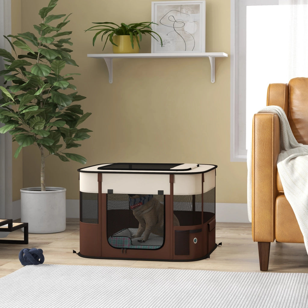 Box per Animali con 6 Finestre e 3 Porte ¨C zephmum ¨C Marrone, Poliestere e Acciaio, 74x60x45 cm