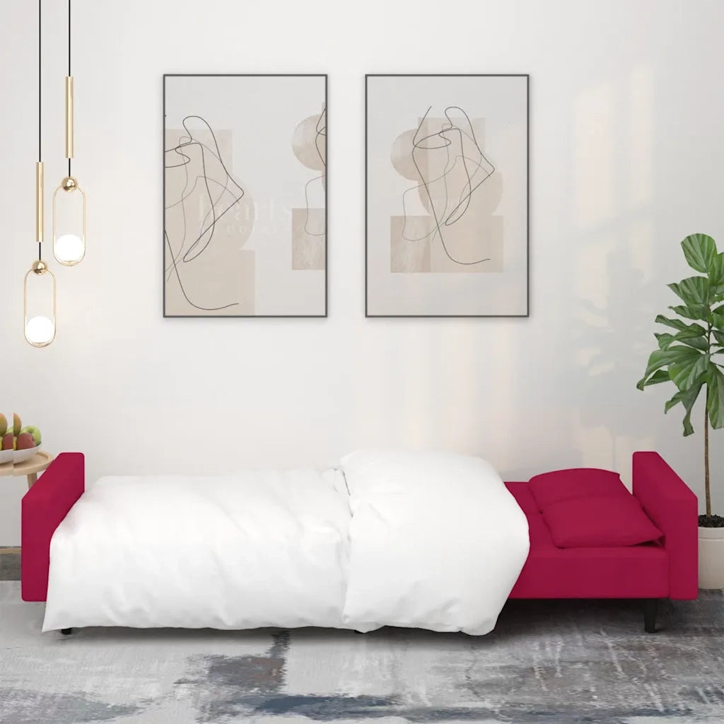 Divano letto | Sof¨¤ letto | Letto singolo a 2 Posti con 2 Cuscini Rosso Vino in Velluto