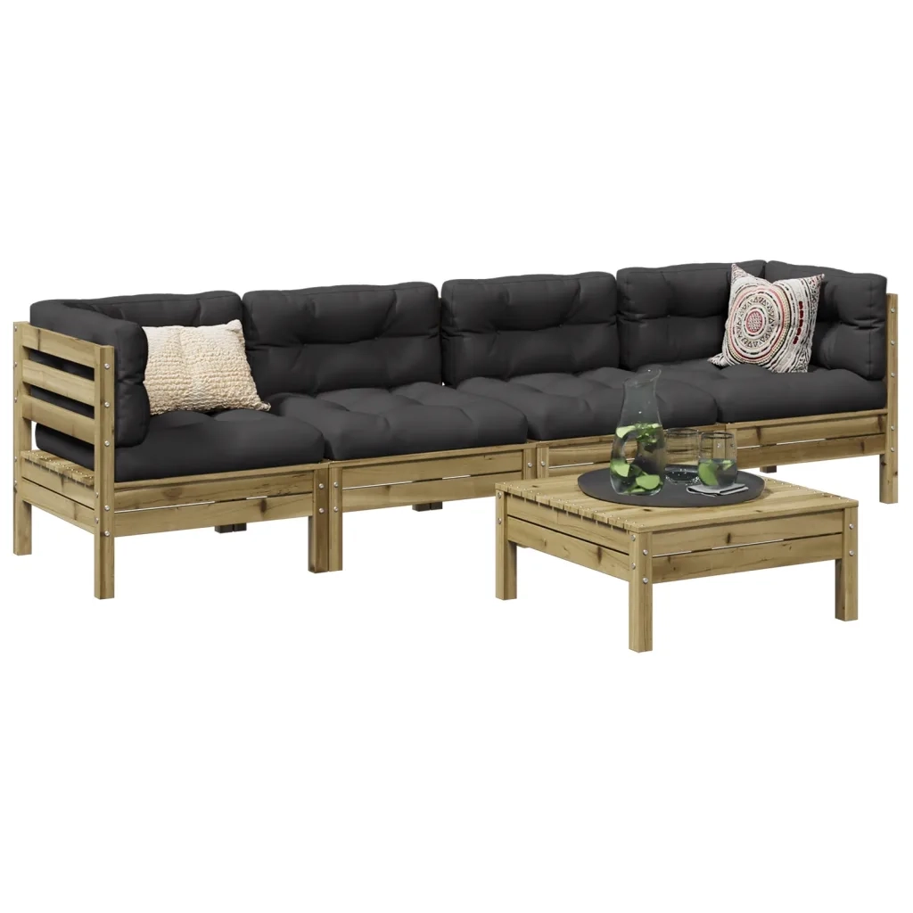 Set Divani da Giardino 5pz con Cuscini Legno Impregnato di Pino 3299285