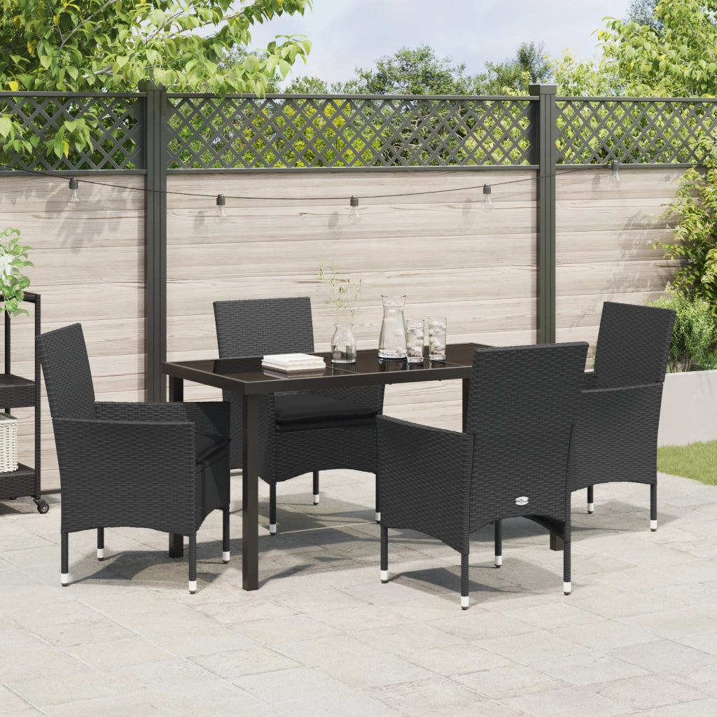 Set da Pranzo da Giardino 5 Pezzi con Cuscini in Polyrattan Nero