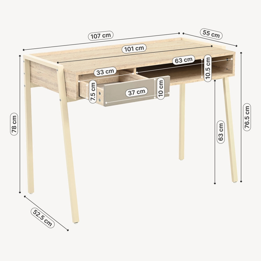 Scrivania Boderas con Vano Aperto e Cassetto 107 x 55 x 78 cm Beige / Travertino [en.casa]