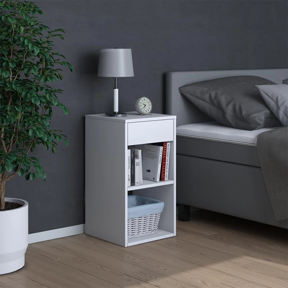 Comodini camera da letto Dany, Bianco, 35 x 65 cm, adatto per la conservazione di libri e riviste