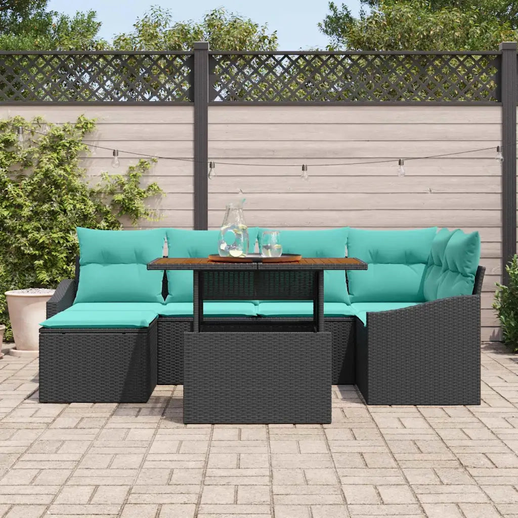 Set da Pranzo per Giardino con cuscino 7 pcs Nero e Verde acqua 3349864