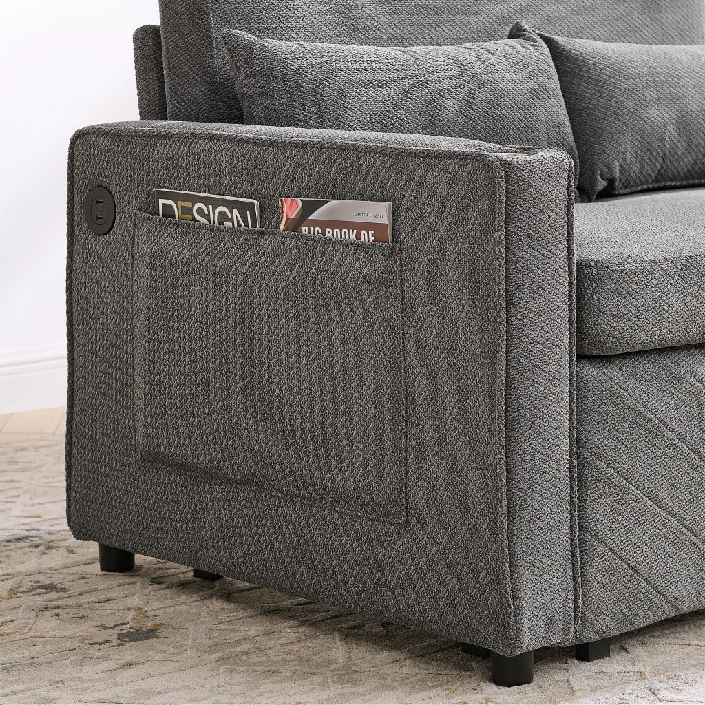 Divano Letto 2 Posti con USB ¨C MINIMAL ¨C Grigio Scuro, Trasformabile