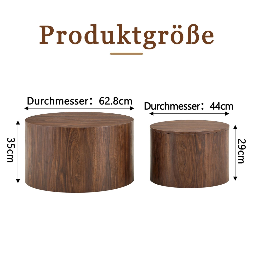 Set di 2 tavolini da salotto rotondi con vano contenitore, effetto legno, MDF, diametri ca. 62,8 cm e 44 cm