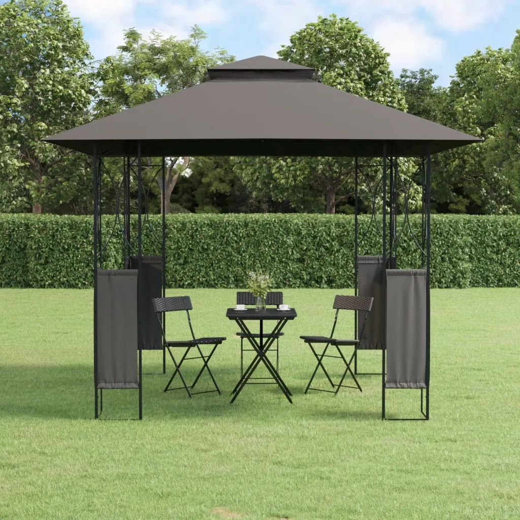 Gazebo | Pergolato con Tetto Antracite 300x300x270 cm Acciaio