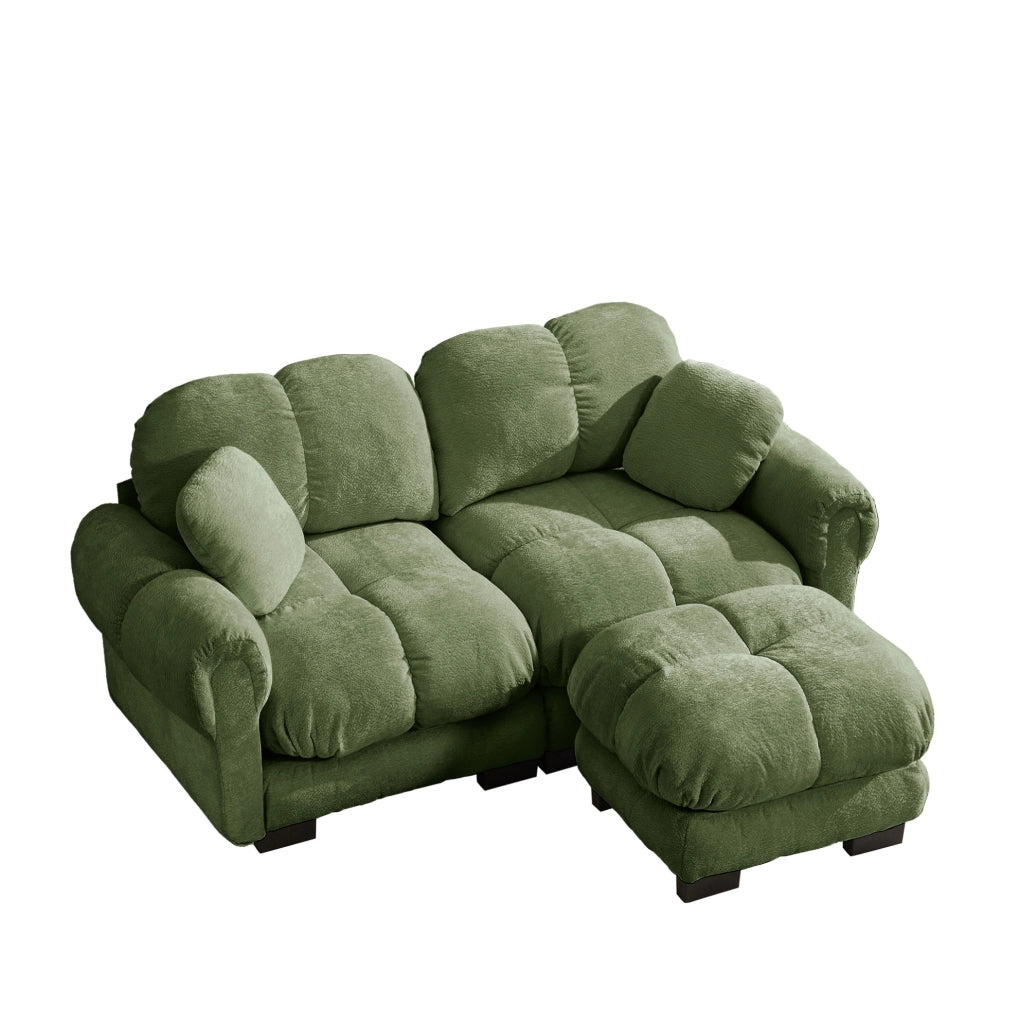 Divano modulare angolare a L 2 posti con pouf mobile 190x149x90 cm in chenille verde
