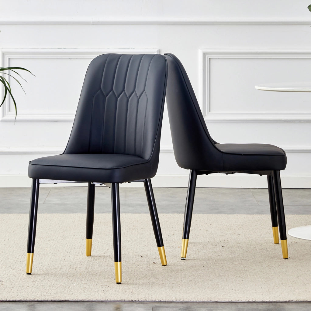 Sedia da pranzo moderna in PU nero con gambe in metallo nero