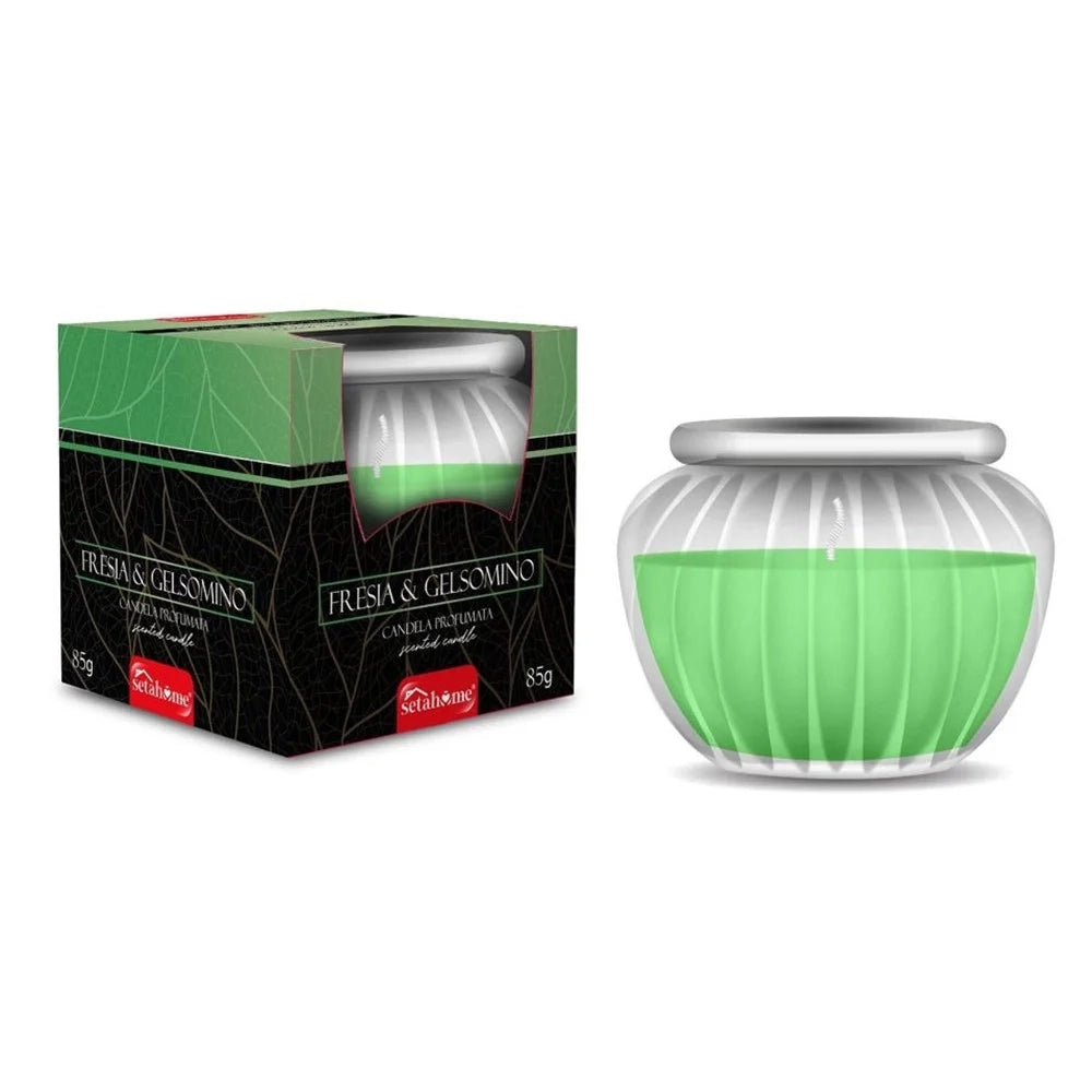 Trade Shop - Candela Profumata Ambienti Vasetto Vetro Decorativo Fragranza Fresia & Gelsomino 85g 029887 -