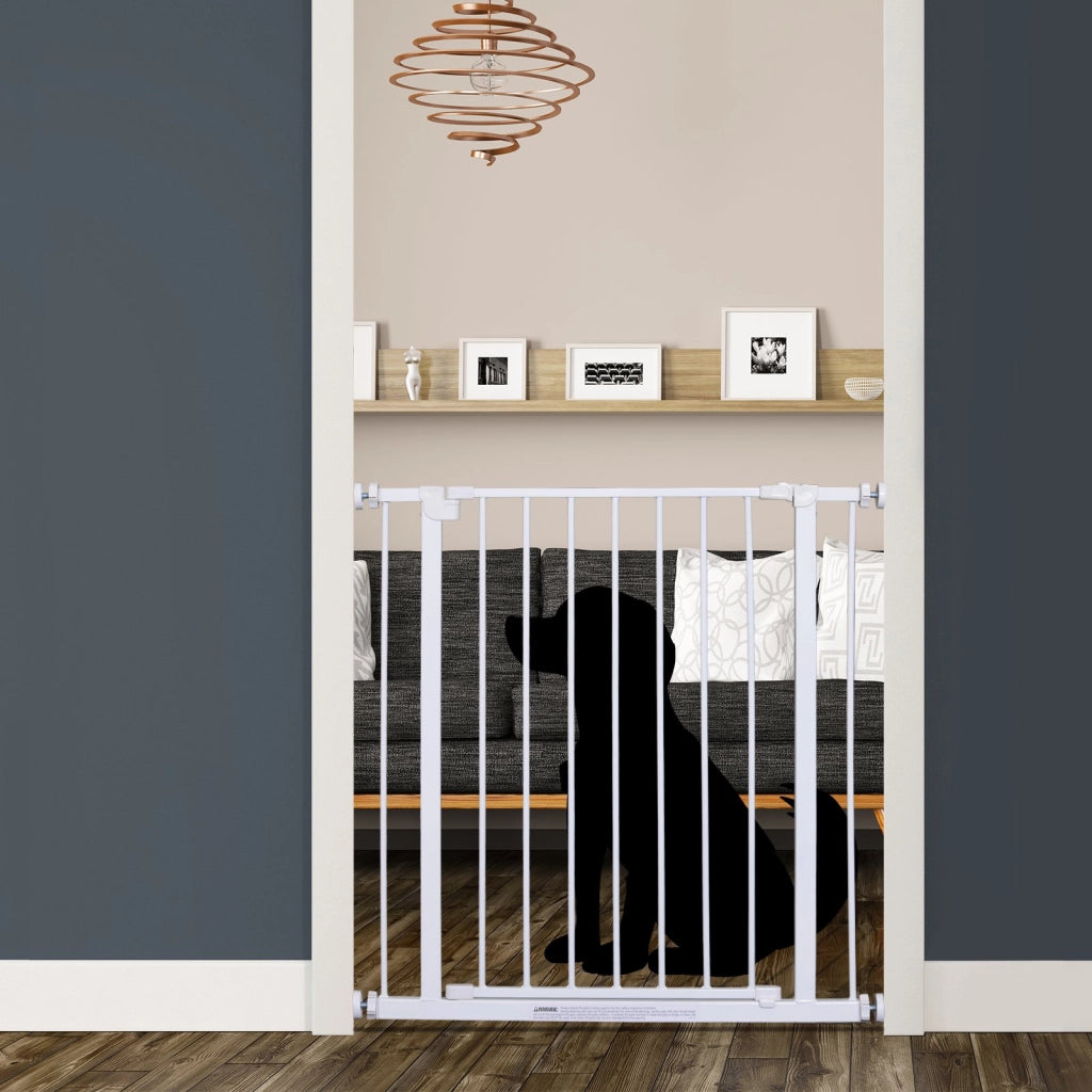 EasyComfort Cancelletto di Sicurezza per Animali Allargabile Facile Installazione con Supporti a Pressione Acciaio Resistente con una Finitura Verniciata a Polvere Bianco 76x76-82cm