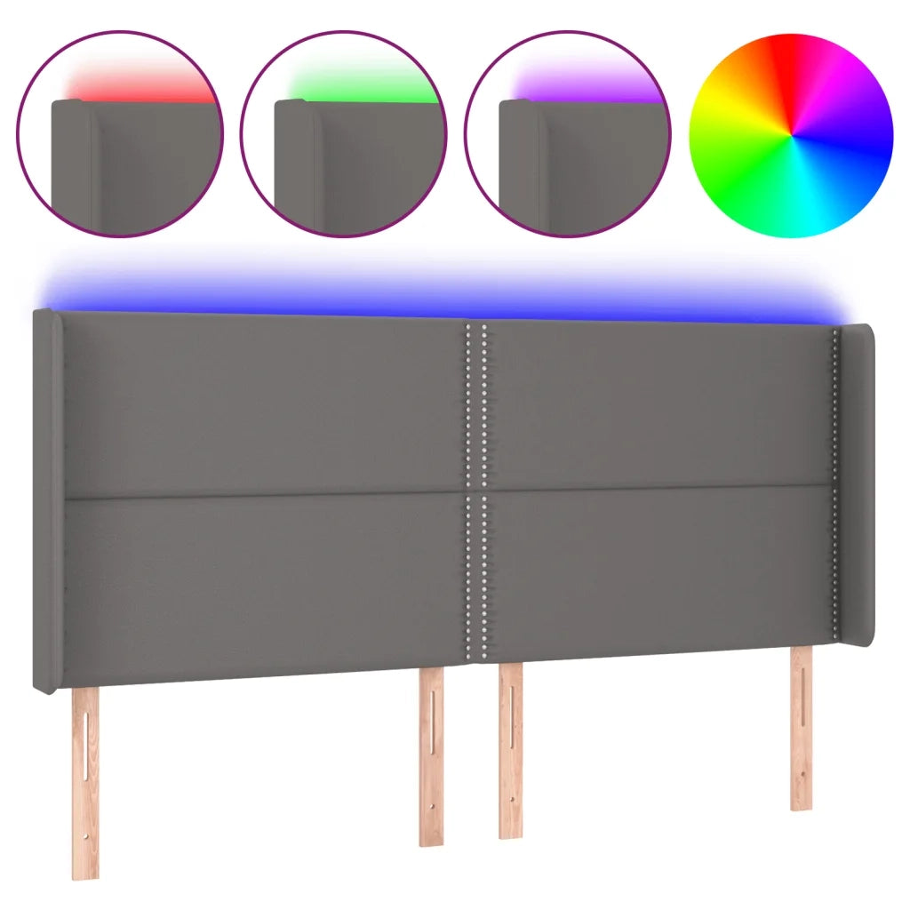 Testiera | Testata a LED Grigio 203x16x118/128 cm in Similpelle