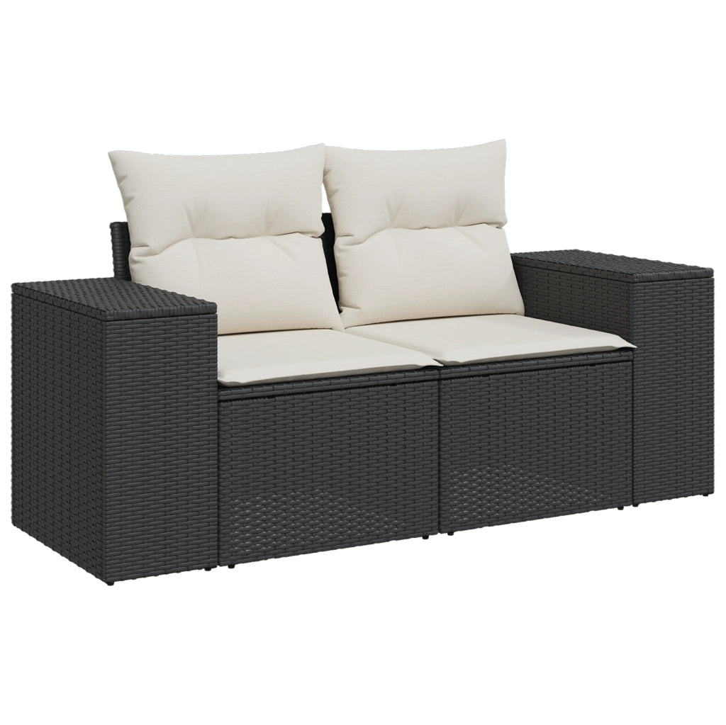 Set Divano Giardino  9 Pezzi con Cuscini Polyrattan Nero e Acacia
