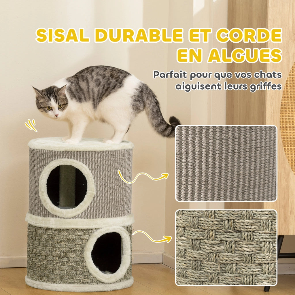 Tiragraffi per gatto con erba gatta e sisal ¨C zephmum ¨C 35,5x35,5x49cm kaki