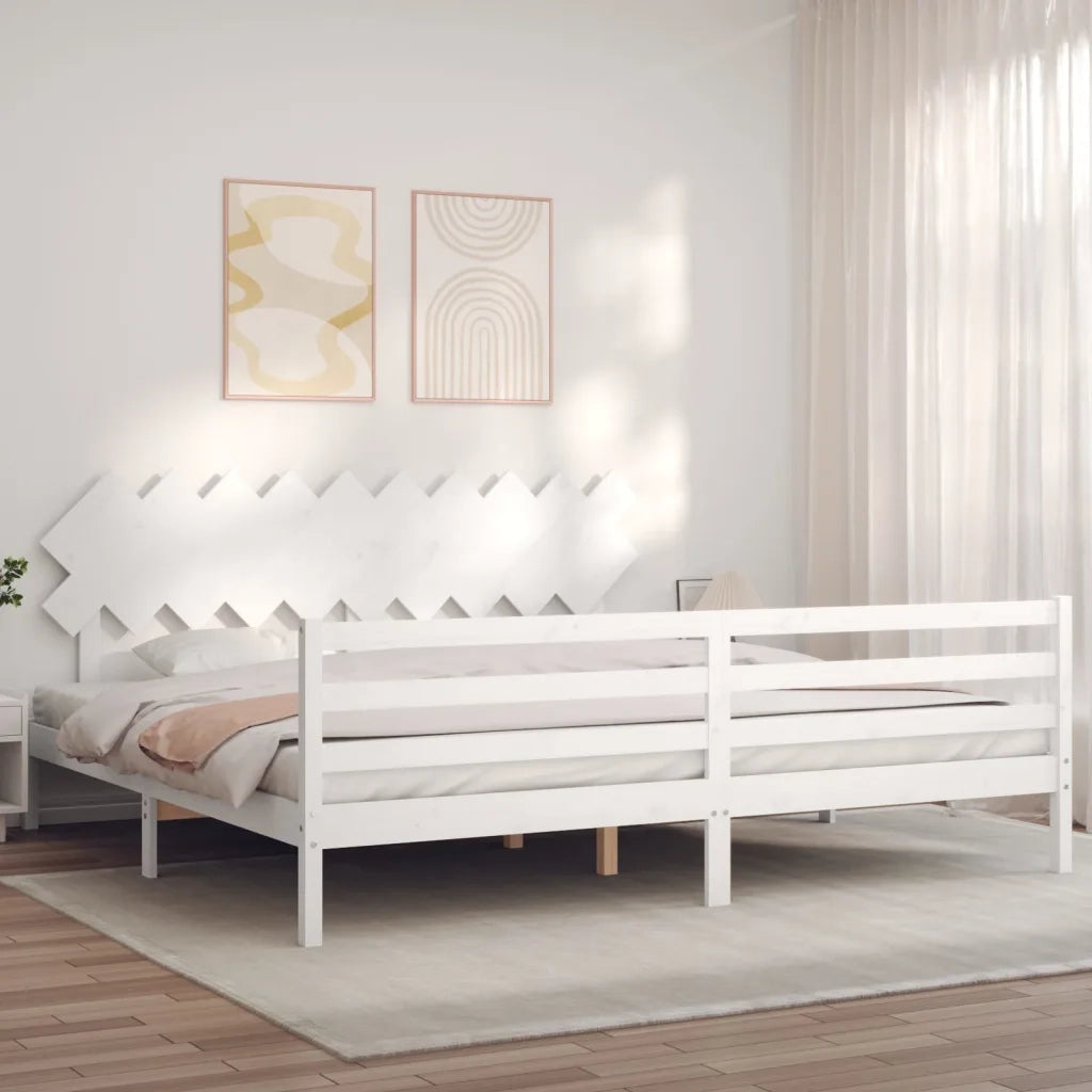 Giroletto con Testiera Bianco 200x200 cm in Legno Massellocod mxl 77054