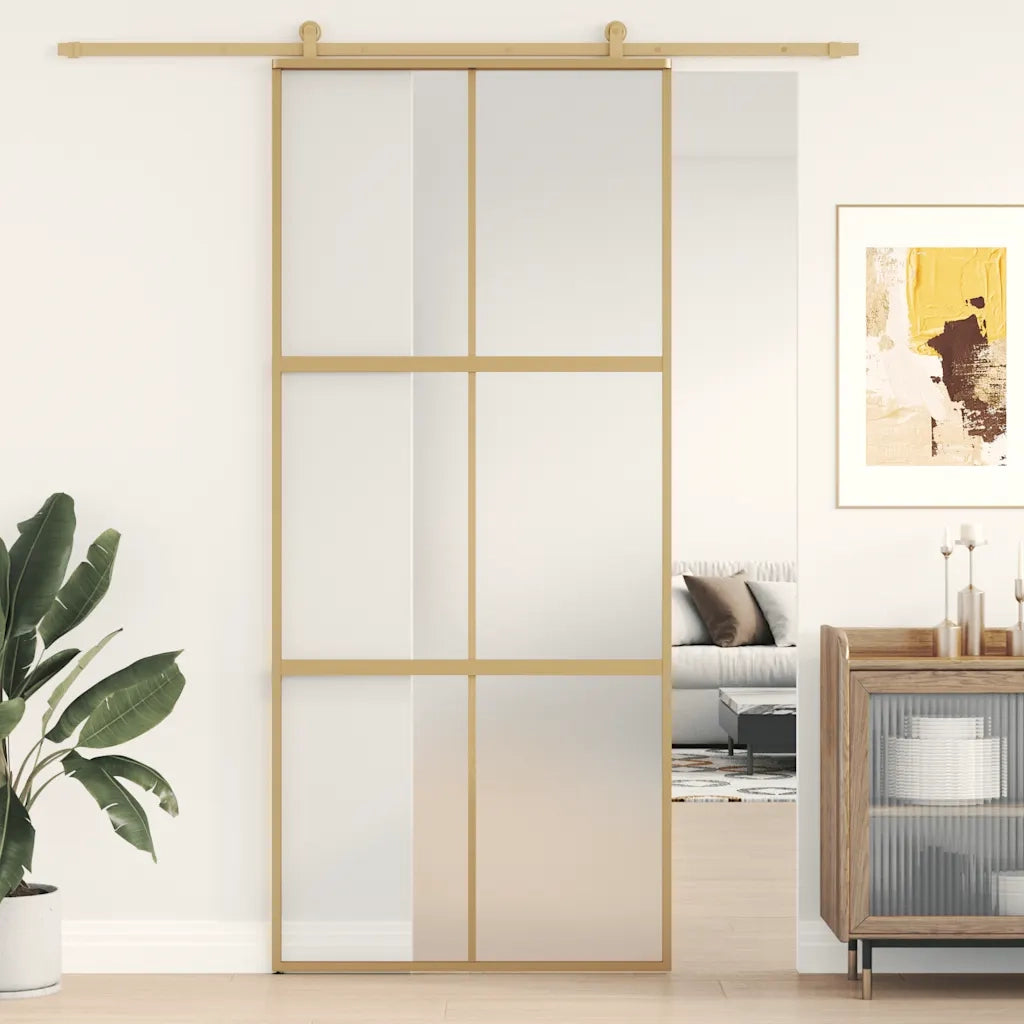 Porta Scorrevole Dorata 90x205 Vetro Smerigliato ESG Alluminiocod mxl 131664