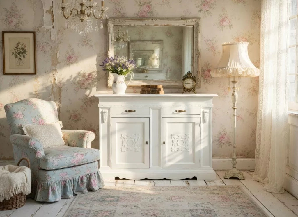 Credenza legno 2 porte 2 cassetti legno shabby bianco 170x55x123 - Mobili 2G