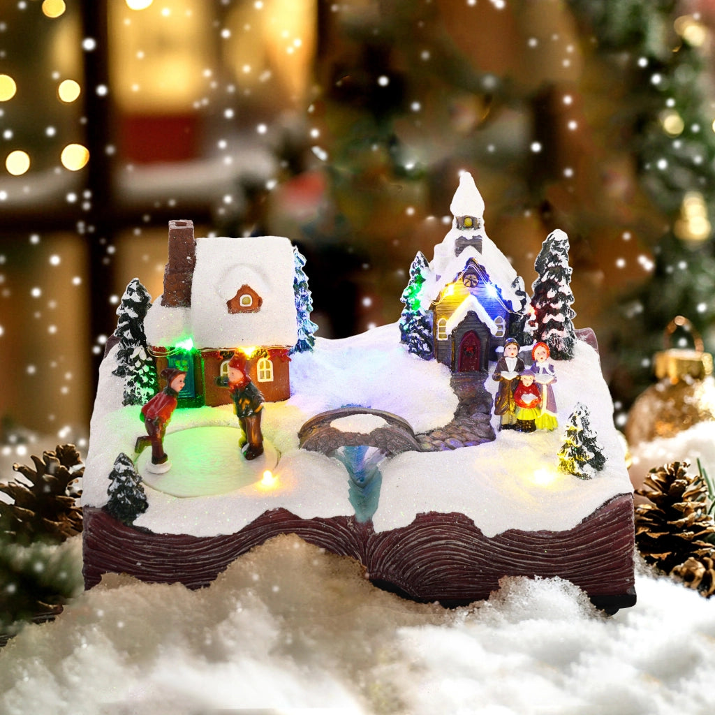 Decorazione Natalizia Pueblo con Luci e Musica ¨C Zephmum ¨C 23x18x15 cm Multicolor