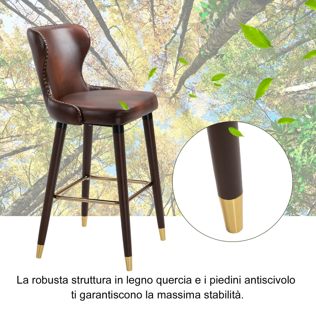 Sgabelli da Bar Alti con Schienale ¨C Zephmum ¨C Finta Pelle e Legno 52x53x101cm