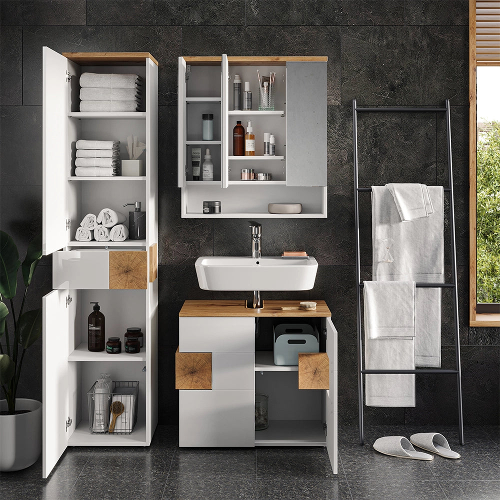 Vicco Armadio per il bagno Bianco 40 x 184.2 cm con 2 ante e cassetto