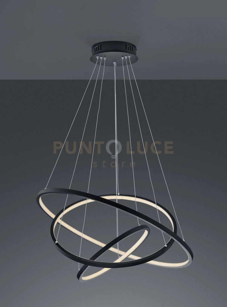 AARON SOSPENSIONE LED ANTRACITE 3 ANELLI CON TECNOLOGIA " WIZ " MULTIFUNZIONE D. 80CM 3000-6000K 9200LM 78W